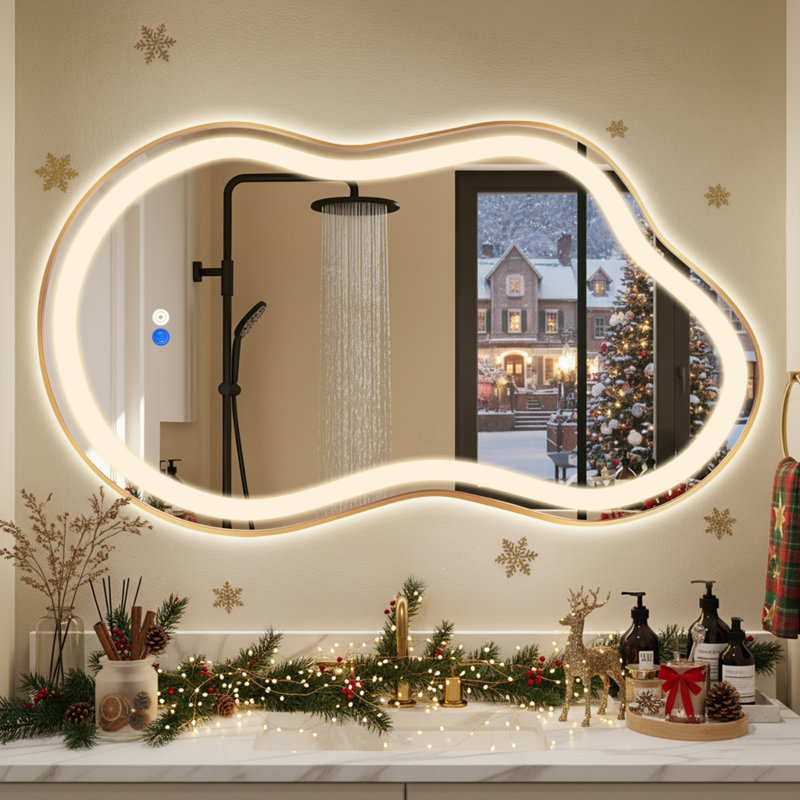 Miroir de salle de bain DEL, Doré, 49,21 po x 30,12 po
