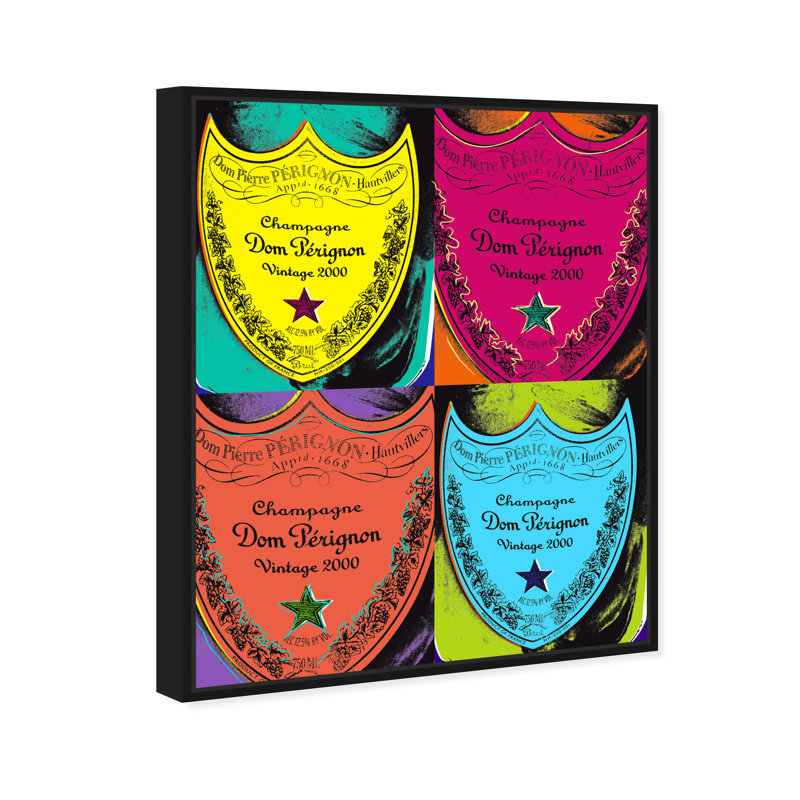 " Warholesque Dom P ", Picture Framed Canvas, 24" H x 28" W, Black