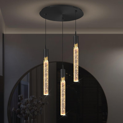 Modern Crystal LED Pendant Light With Adjustable Hanging And Dimmable Color Temperature For Kitchen Island Dining Room Bedroom