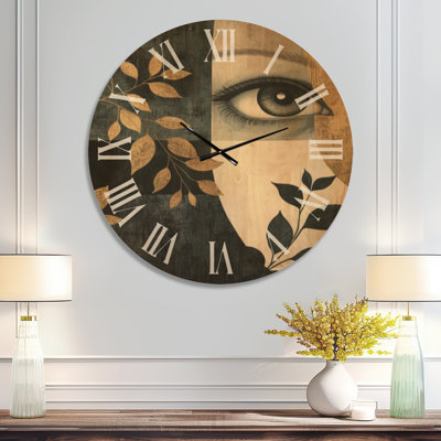 Gilded Leaf Muse - Horloge murale ronde glamour, impression sur bois