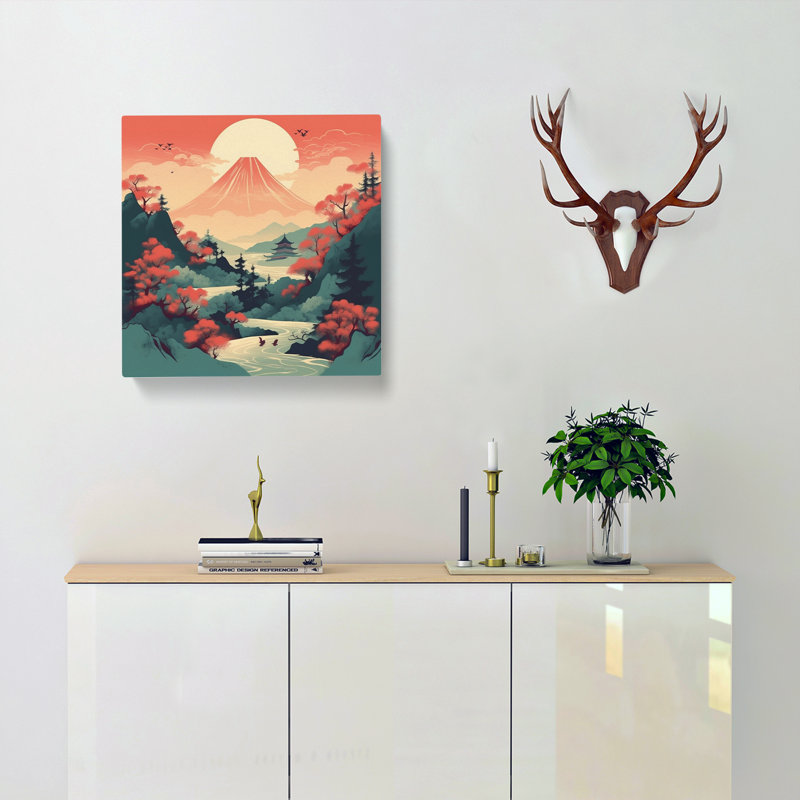 Japanese Mountains Graphic Art No.1 - Wrapped Canvas, 35cm H x 35cm W x 3cm D