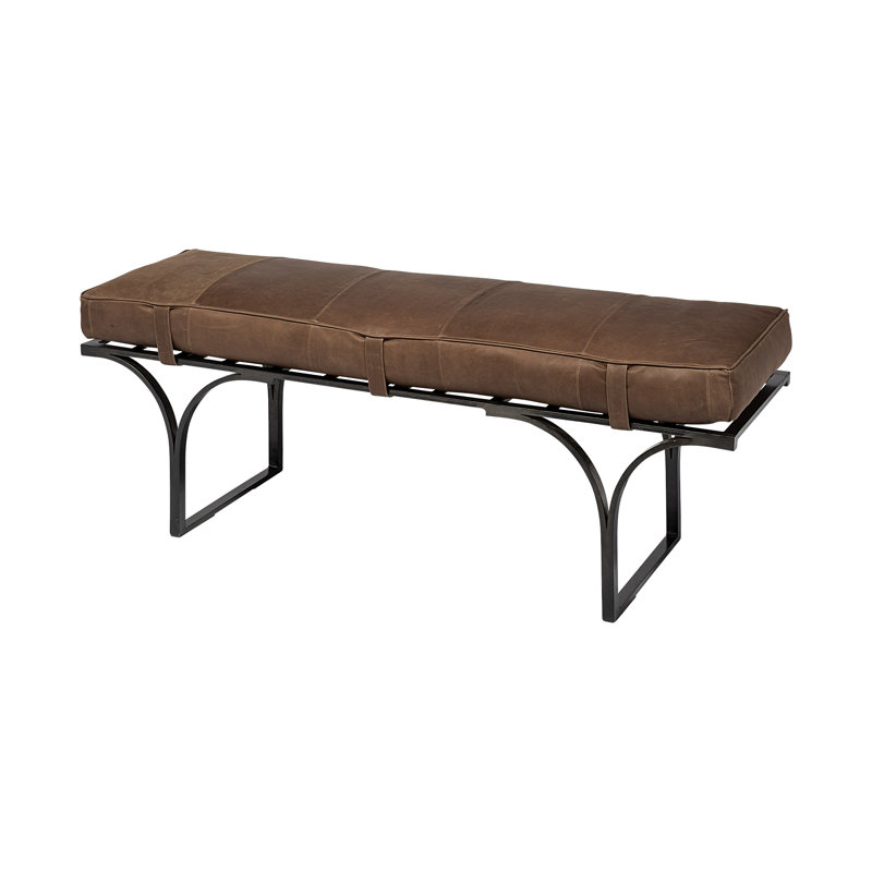 Magnolia Upholstered Bench, Caramel Genuine Leather