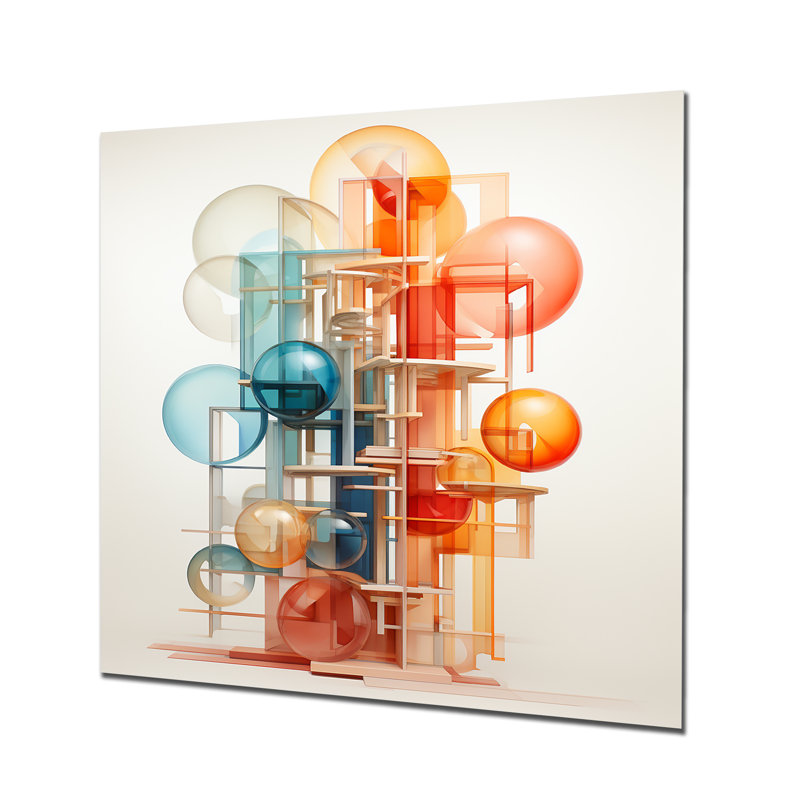 Orange et bleu cercles en harmonie III - art mural géométrique en métal, H 29 po x l 29 po