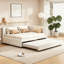 Lit de jour pleine grandeur en tissu d'ameublement en lin avec couchette, aucun sommier requis-2075298857