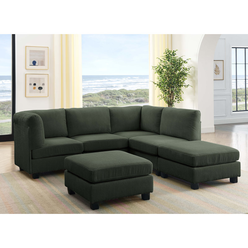 Canapé modulaire réversible de 120 po avec repose-pieds Rejus, Vert foncé