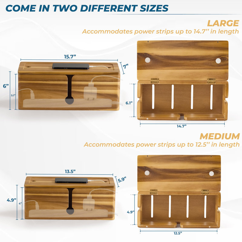 For Power Strips - 3 Open Slot Wooden Wire Hideout Box, 2 Pack