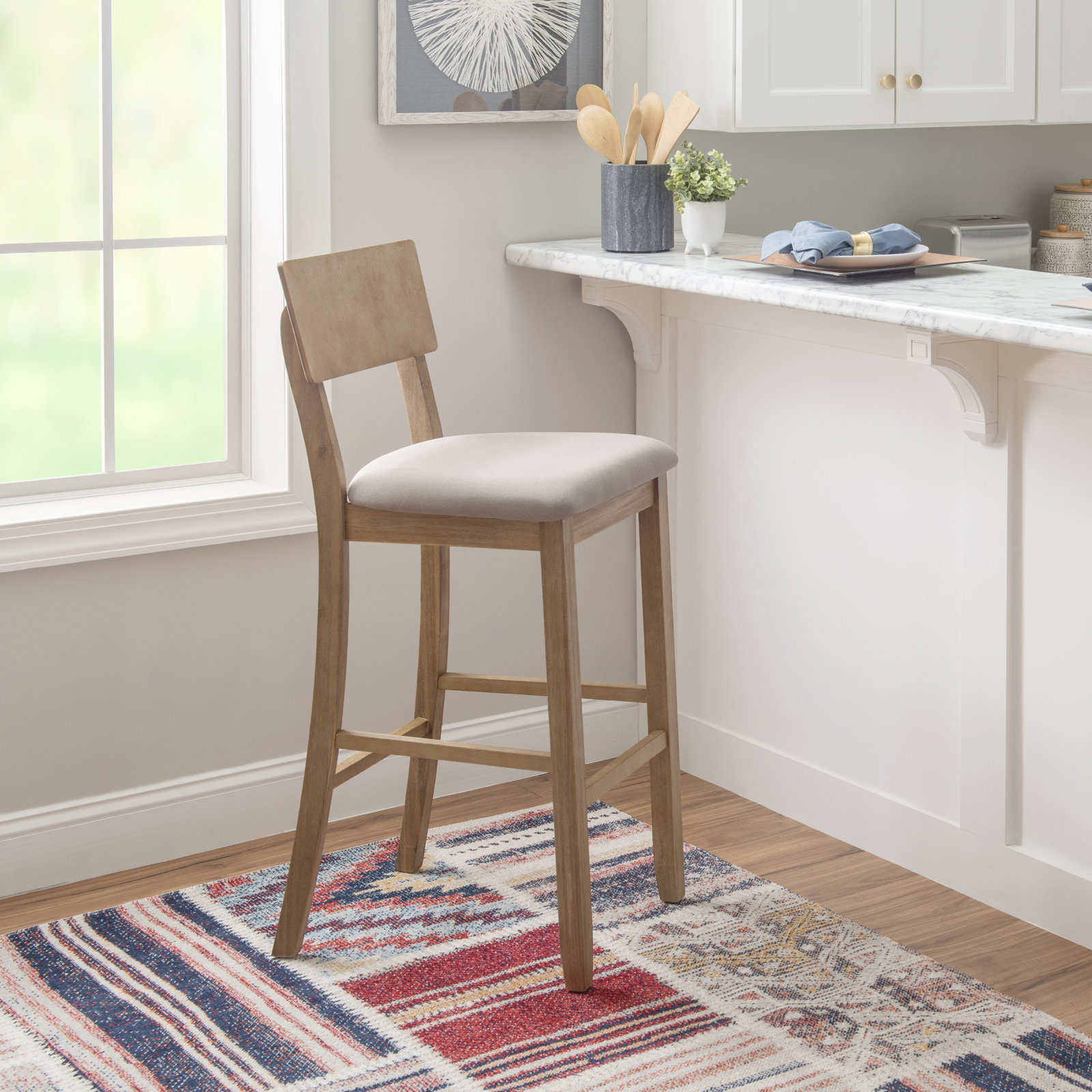 Andelo Bar Stool, Gray Seat/Gray Wash Frame, Bar Stool (30" Seat Height)