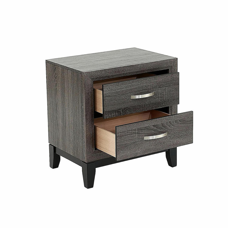 Two-Tone Wooden Nightstand with 2 Drawers, Foil Grey and Black