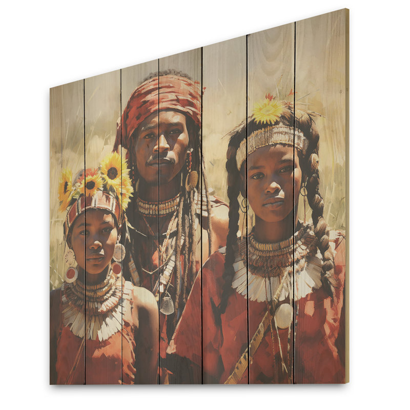 «African Samburi Vibrance I» - Tribal africain sur bois, H 36 po x l 36 po