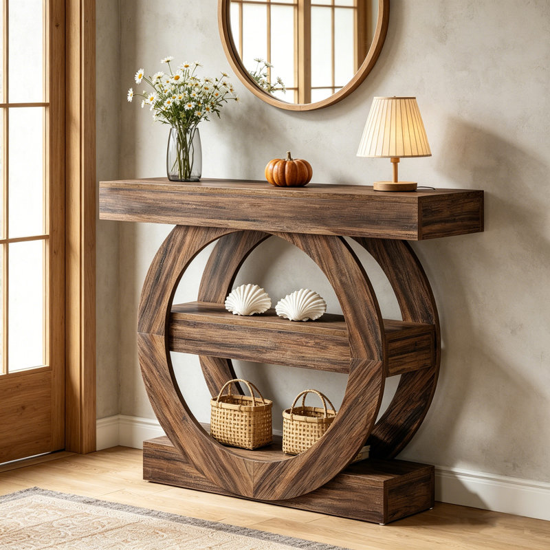 Console 41,5 ", table de couloir à 3 niveaux avec tablettes de rangement