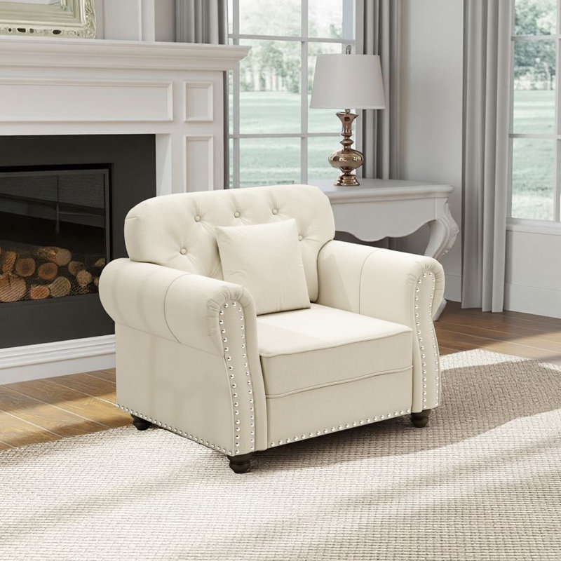 Canapé Chesterfield 41,3 po Mid-Century, Beige