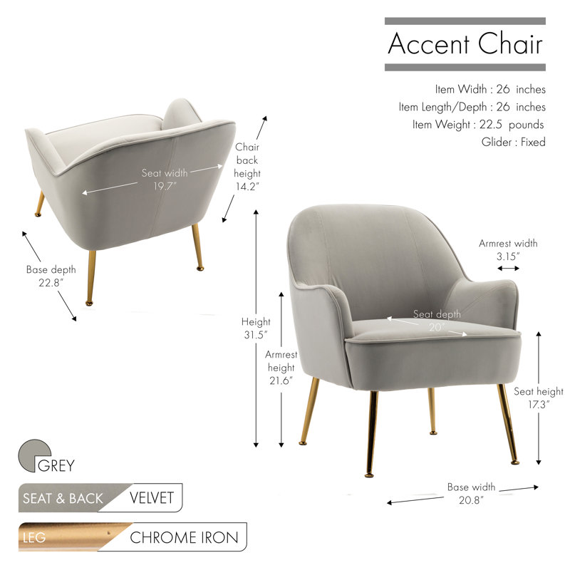 Bucholz Velvet Armchair, Grey