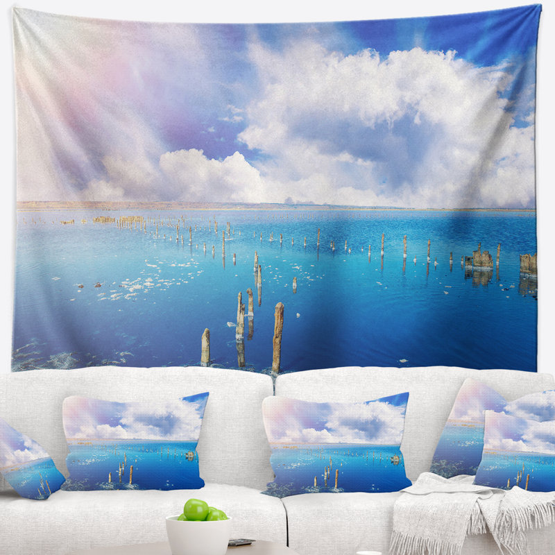 Tapisserie seascape sel lake under clouds, H 68 po x l 80 po