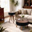 Table basse ronde de 15,7 pouces, style Mid-Century moderne, style multi-coordonnées, convient aux petits espaces, facile à nettoyer, noir et brun, style scandinave compact