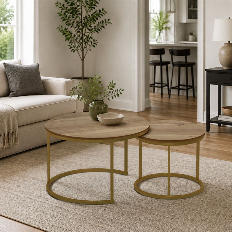 Ensemble de 2 tables gigognes Modern Brown, Bois naturel / brun