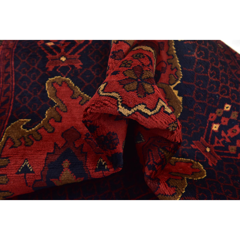 Tapis de zone en laine rouge/bleu 3 pi 5 po x 5 pi one-of-kind-noué la main Auxvasse