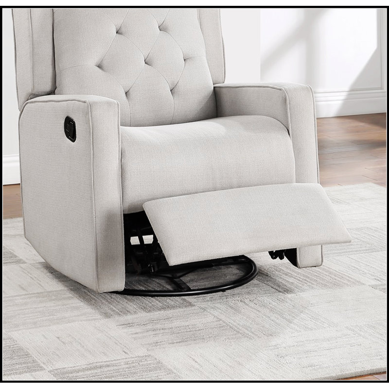 Contemporary Light Gray Polyfiber Swivel Recliner With Manual Motion And Glider Function For Living Room Comfort, Light Gray 
