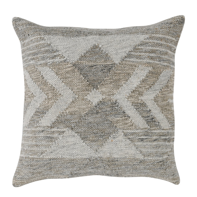 Gray and Beige Geometric Handwoven Outdoor Throw Pillow