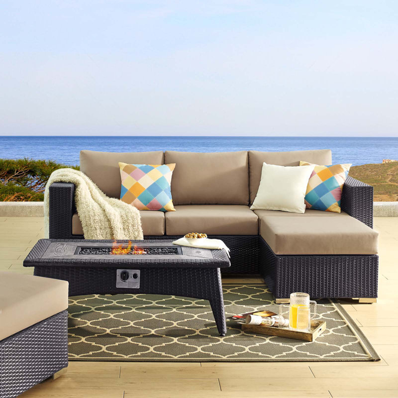 Convene 3 Piece Set Outdoor Patio with Fire Pit, Mocha