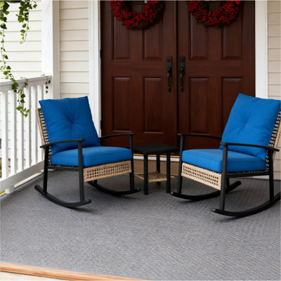 Rattan Rocking Chairs, Coffee Table,Button Tufted Cushions with Patio Furniture Set