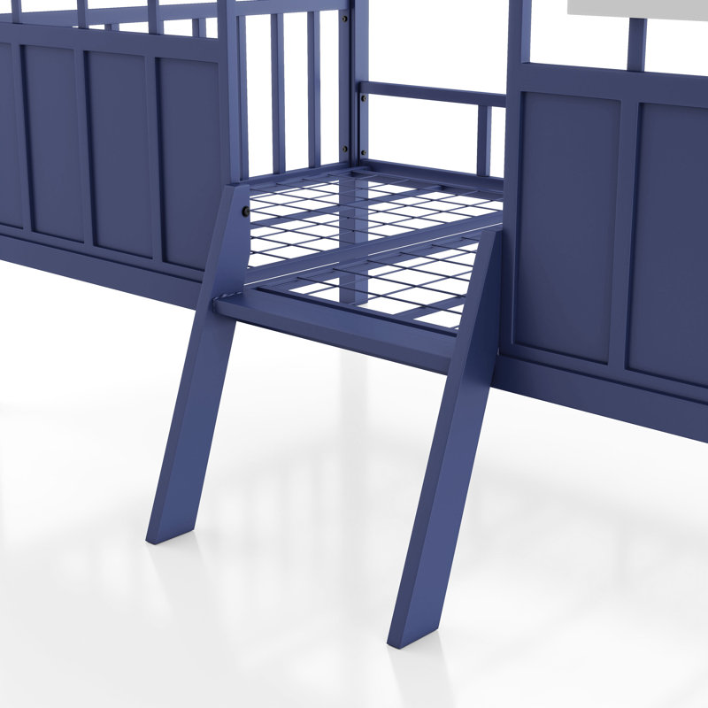 Forest Metal Twin Loft Bed, White/Blue
