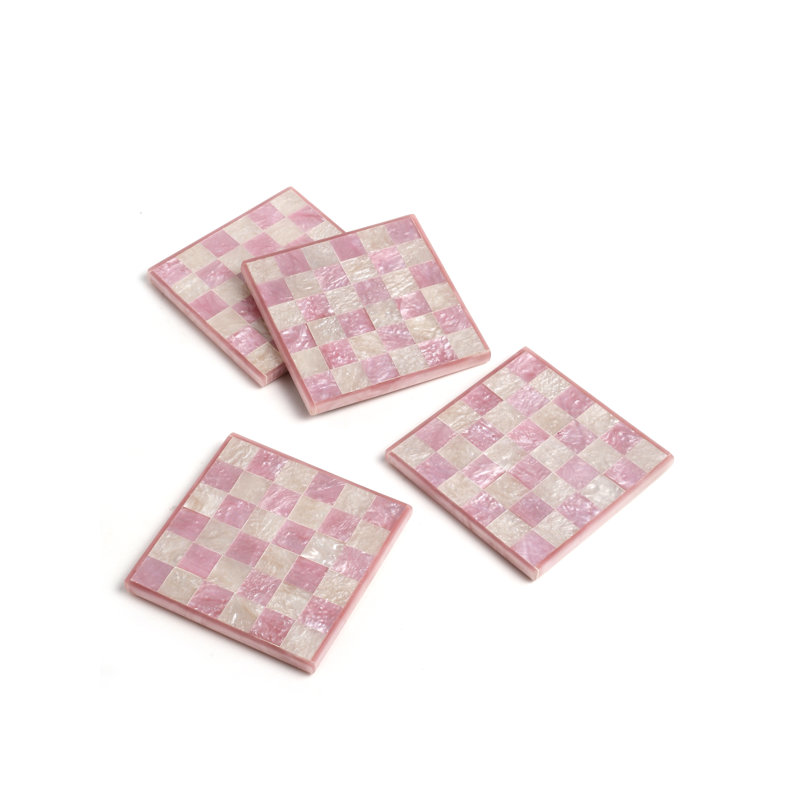 Resin Square 4 Piece Coaster Set, Pink