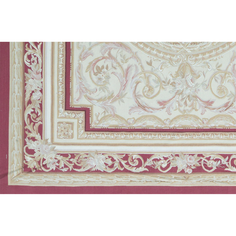 Hand-Knotted High-Quality Beige and Red Area Rug, Rectangle 8'10" x 12'5"