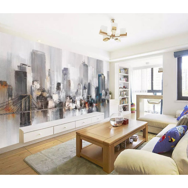 Papier peint amovible moderne New York City Watercolor Landscape, L 75 po x l 112 po
