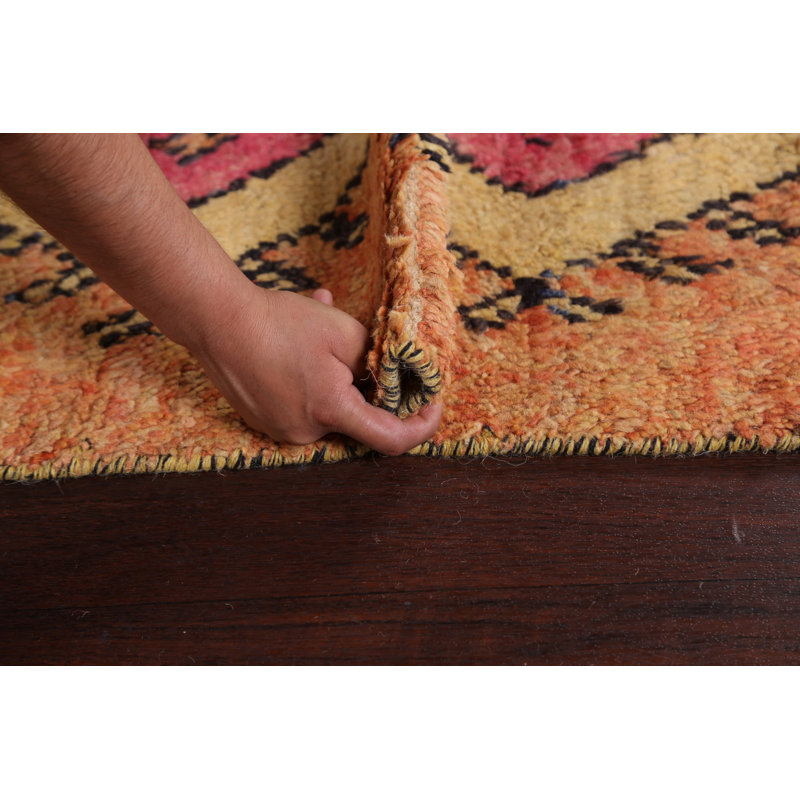 Tapis orange en laine noué à la main de conception unique 5 pi 11 po x 9 pi 9 po marocain