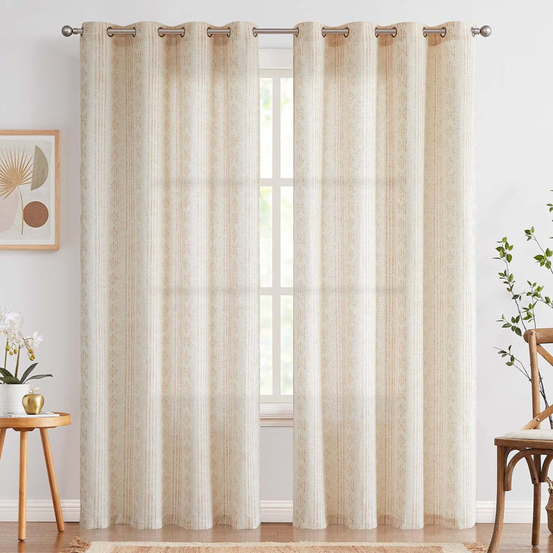 Paire de rideaux semi-transparents avec passe-tringle Amadas, L 52 po x L 96 po, Lin brun clair
