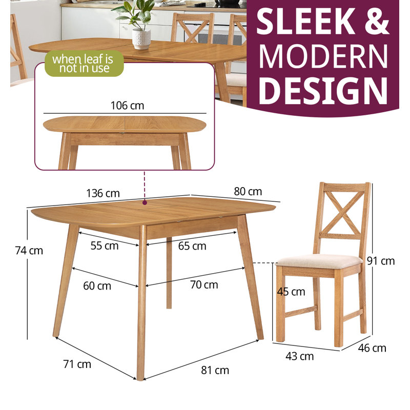 Donnay Butterfly Leaf Dining Set, 5 Pieces: 1 Table, 4 Chairs, Beige