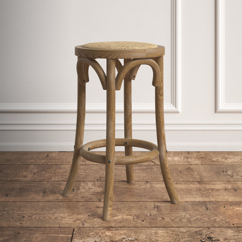Ariyah Elm Wood and Rattan Woven Seat 24" Backless Stool