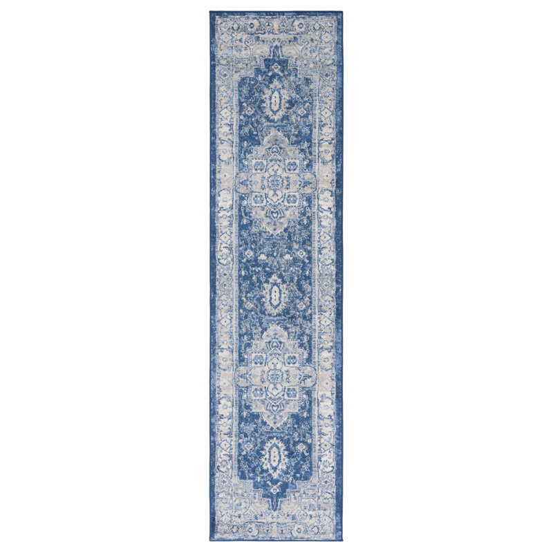 Tapis bleu marine / gris Aurich 851, Tapis de couloir 2 pi x 8 pi