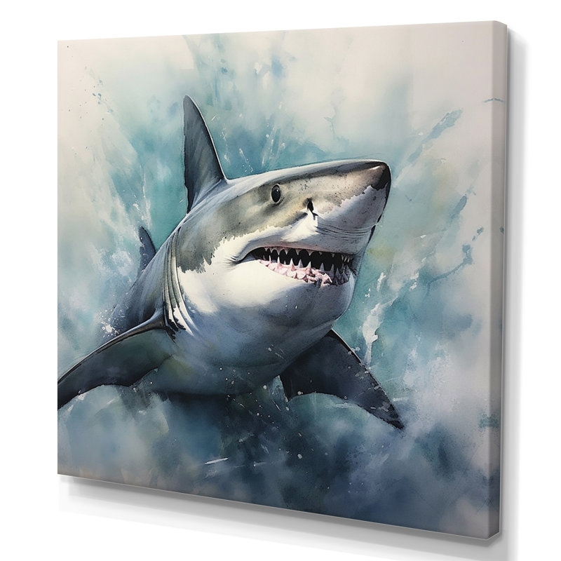 Fierce Shark II - Shark Canvas Prints, 36" H x 36" W x 1.5" D, Wrapped Canvas