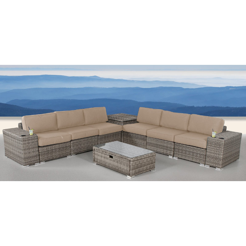 Wenlock Wicker Fully Assembled 6 - Person Seating Group with Sunbrella Cushions, Sunbrella Beige