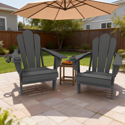 Outdoor Reclining&folding Oversize Adirondack Chair With Cell Phone Stand