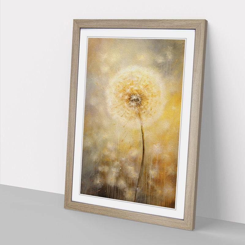 Dandelion Gestural - Single Picture Frame Print on Wood, Oak Framed, 34cm H x 25cm W