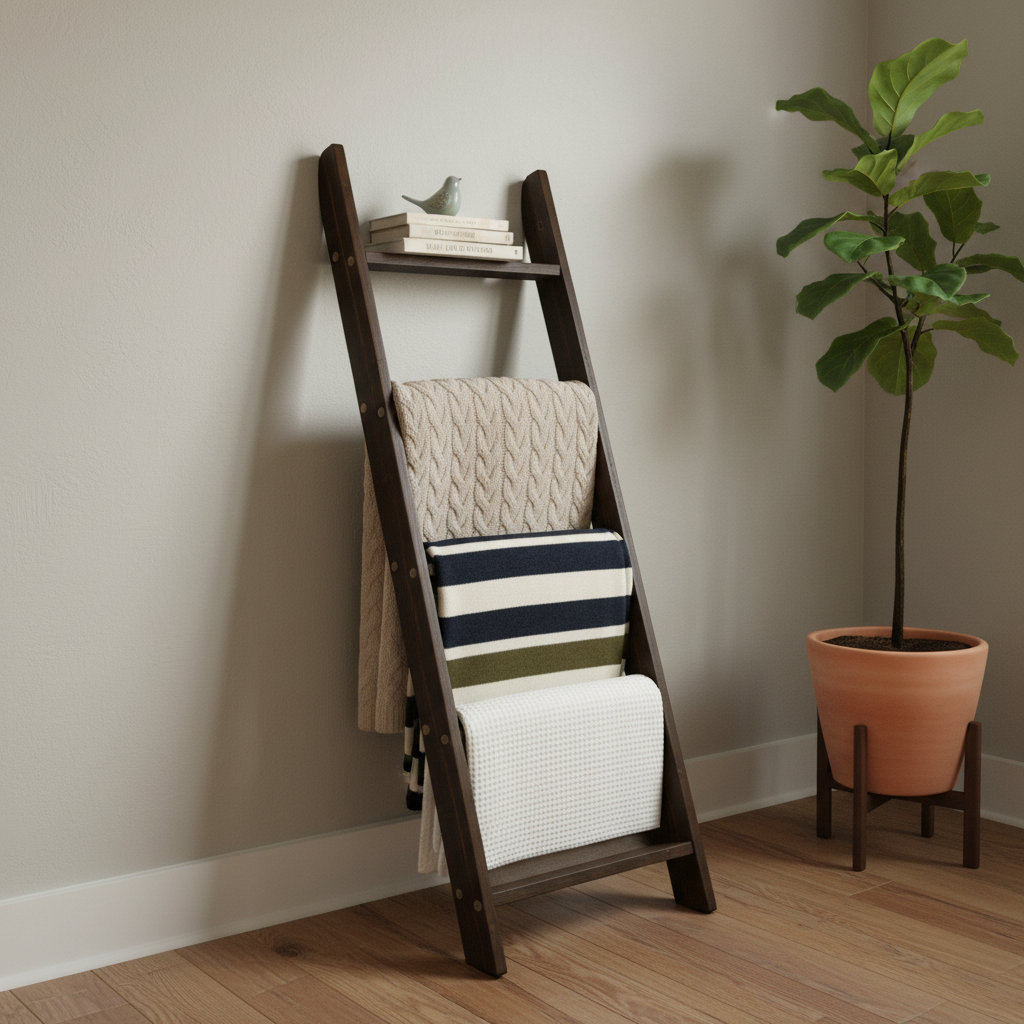 Gracie Oaks Merchant's Rustic, Wooden, White, Slanted Rug Ladder ...