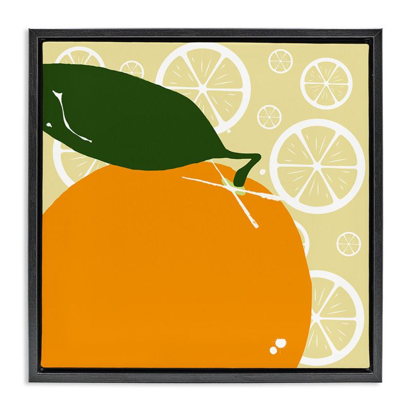 «Bright Orange Fruit», art mural encadré par Daniela Santiago, H 18 po x l 18 po, Cadre flottant noir de jais