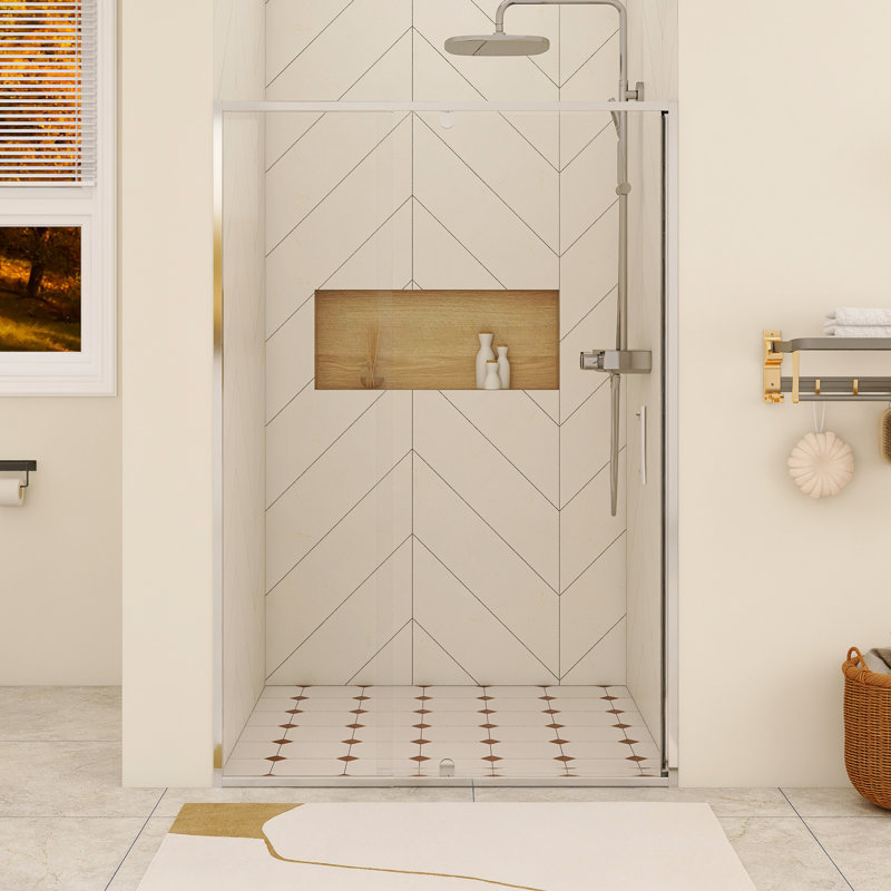 48 po X P 71 po H Porte de douche à cadre pivotant au fini chromé, Chrome chrome