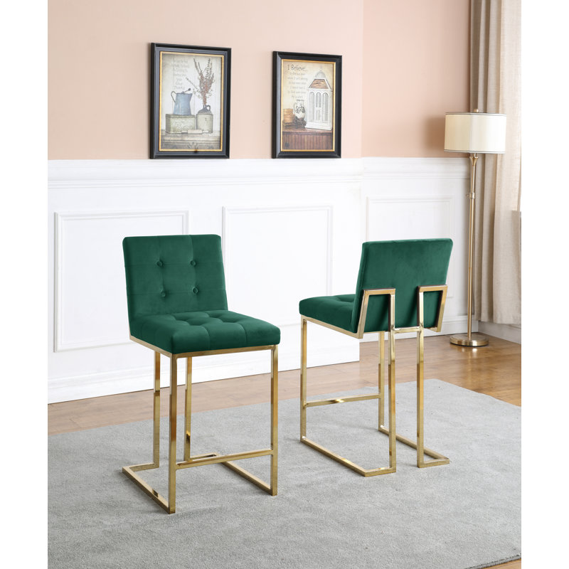 Tabouret de bar et de comptoir Amone, Émeraude, Or, Tabouret de comptoir (siège d'une hauteur de 25 p