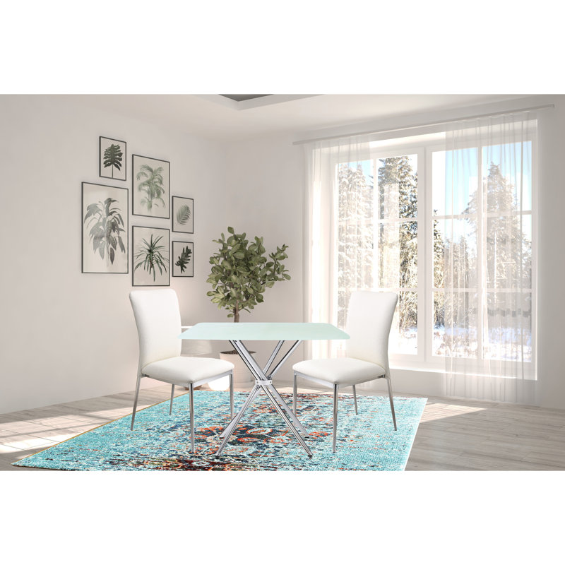 Table de salle à manger 36 po carrée en verre trempé pour petits espaces, style contemporain avec pieds et espaces modernes