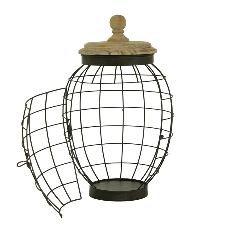 Ensemble de pots décoratifs noirs en métal avec couvercles en bois Aure