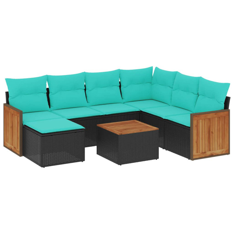  Ensemble de canapé de patio 8 pièces avec coussins en rotin de polyester noir