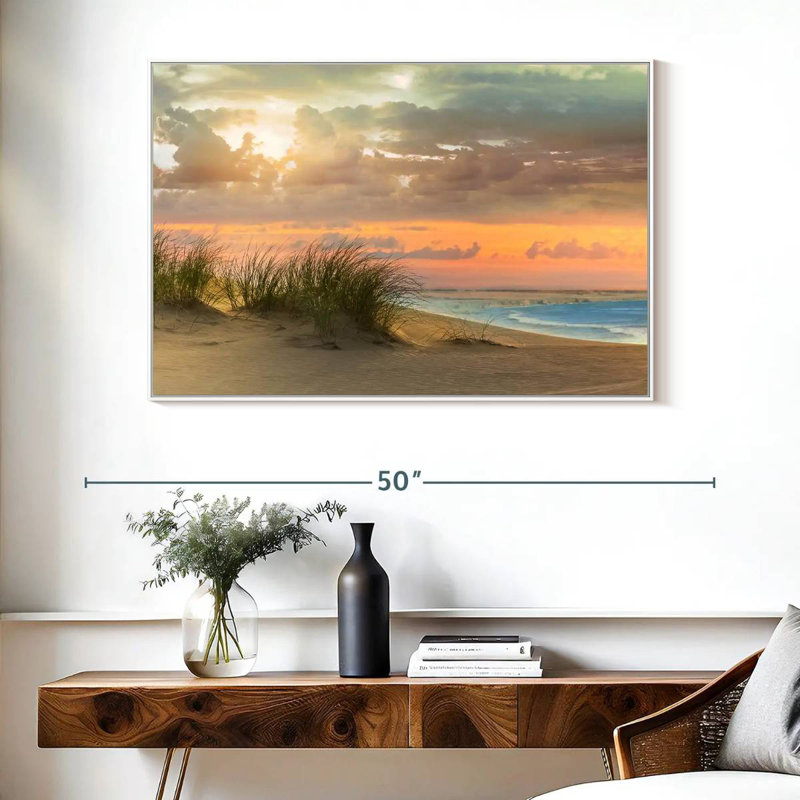 Herbe de mer et crépuscule, Cadre flottant blanc, 40 po x 27 po