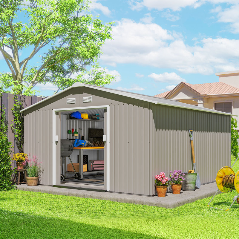Jermone 13 ft. W x 11 ft. D Metal Flat Tool Shed