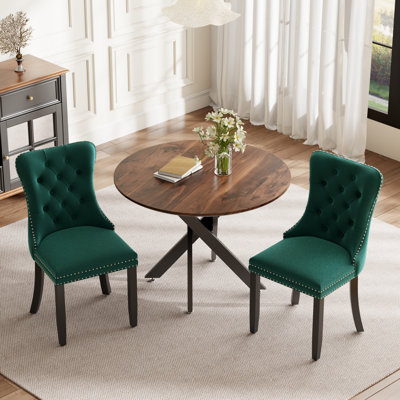 Ensemble de salle à manger rond en bois avec chaise capitonnée