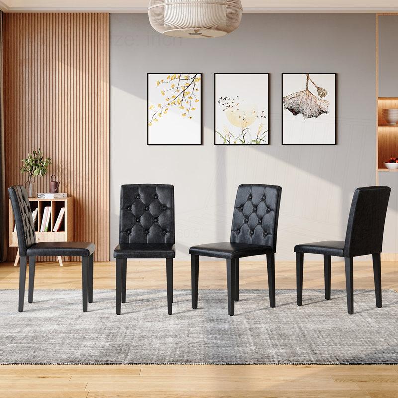 Ensemble de 4 chaises de salle à manger en polyuréthane, Noyer, Noir, 4