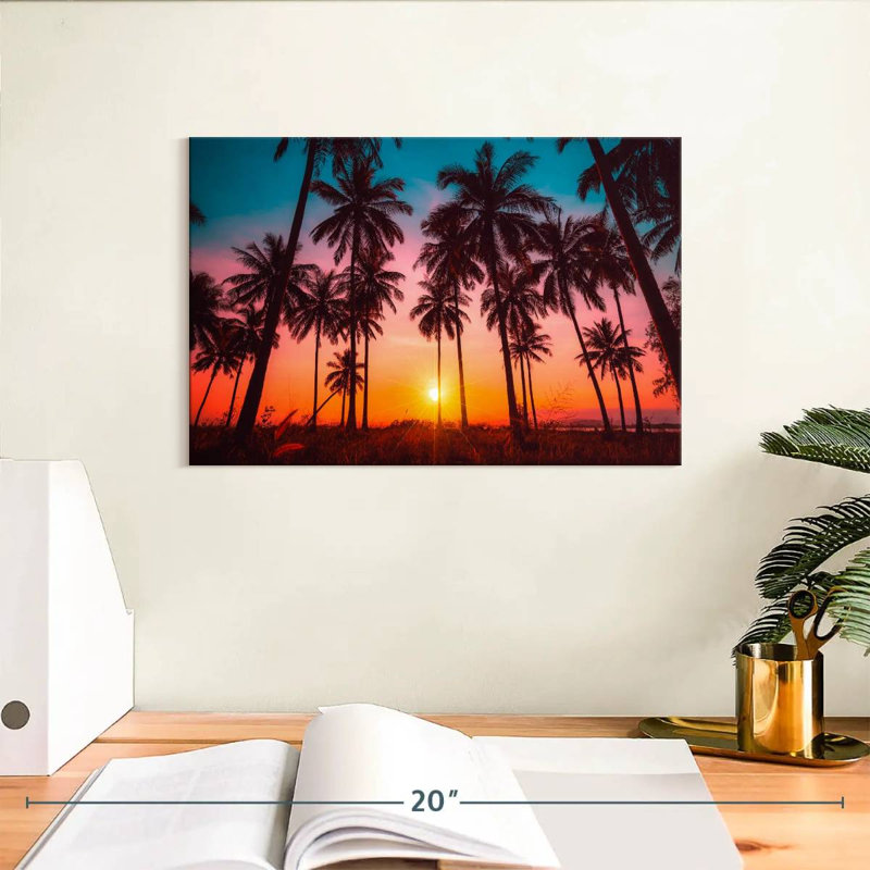 Silhouette de Gillard, coucher de soleil tropical, H 8 po x l 12 po