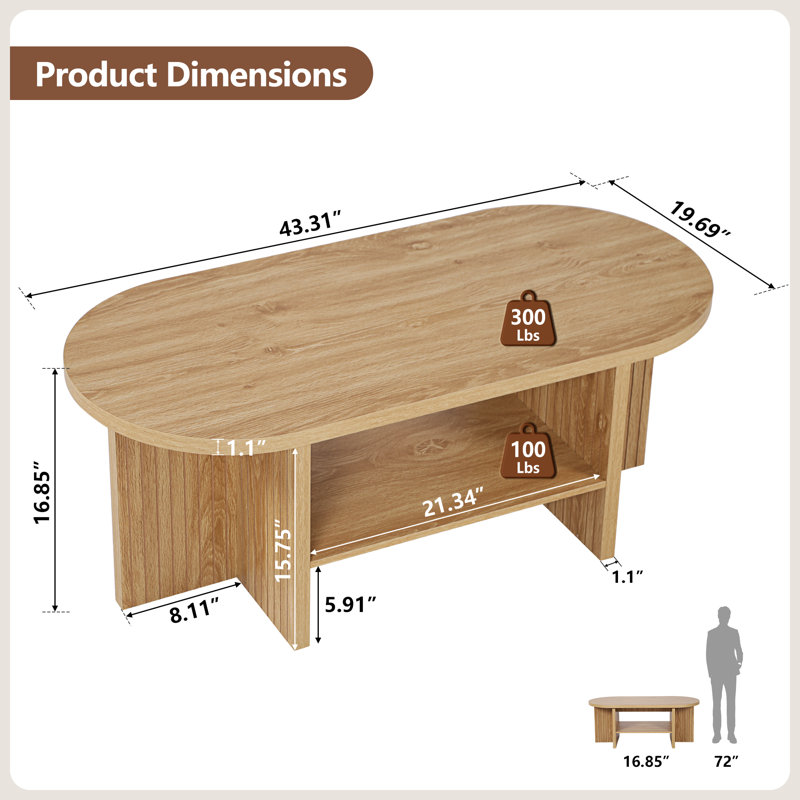 Table basse ovale avec rangement 43,31 po, Naturel